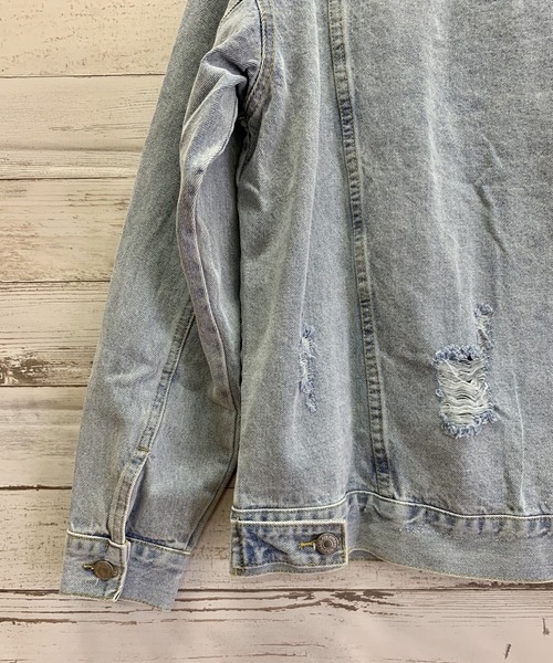 Jewelobe（ジュエローブ）の「ダメージデニムルーズジャケット（デニムジャケット・レディース・サックスブルー・S/M）」の2枚目の写真