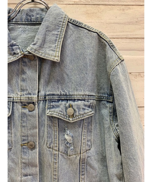 Jewelobe（ジュエローブ）の「ダメージデニムルーズジャケット（デニムジャケット・レディース・サックスブルー・S/M）」の4枚目の写真