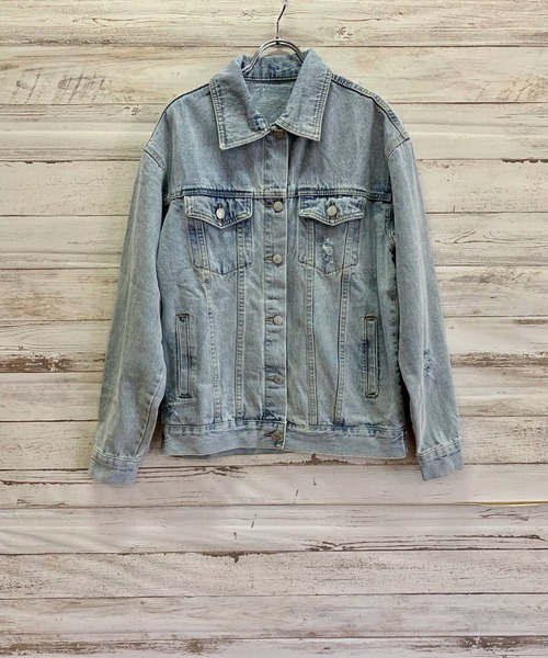 Jewelobe（ジュエローブ）の「ダメージデニムルーズジャケット（デニムジャケット・レディース・サックスブルー・S/M）」の6枚目の写真