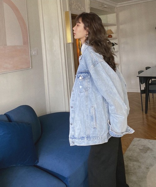 Jewelobe（ジュエローブ）の「ダメージデニムルーズジャケット（デニムジャケット・レディース・サックスブルー・S/M）」の9枚目の写真