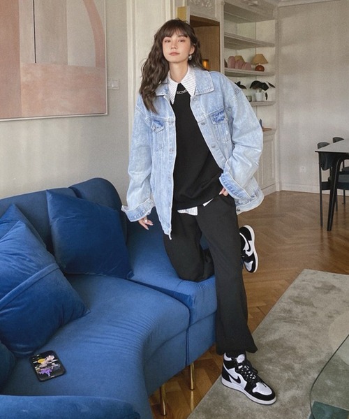 Jewelobe（ジュエローブ）の「ダメージデニムルーズジャケット（デニムジャケット・レディース・サックスブルー・S/M）」の12枚目の写真