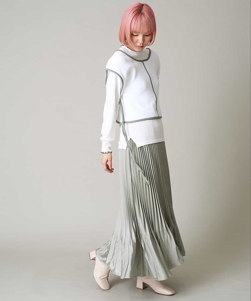 A de a.v.v（アードアー・ヴェ・ヴェ）の「配色レザーニットベスト（ニット/セーター・レディース・ホワイト/ブラック/クリーム・39）」の11枚目の写真