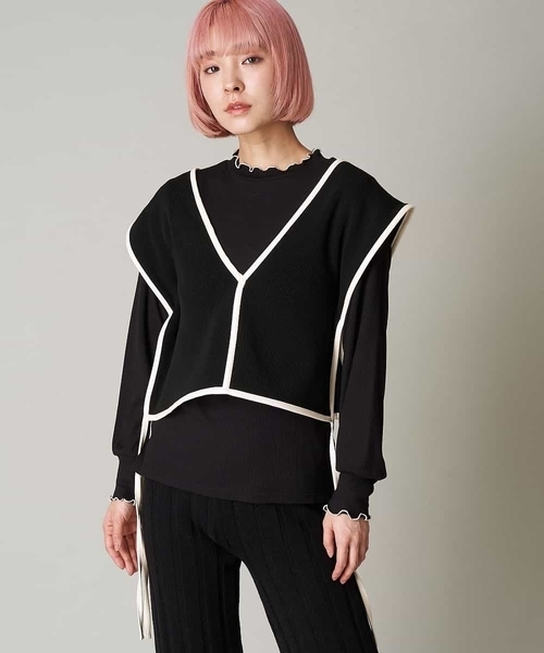 A de a.v.v（アードアー・ヴェ・ヴェ）の「配色レザーニットベスト（ニット/セーター・レディース・ホワイト/ブラック/クリーム・39）」の12枚目の写真
