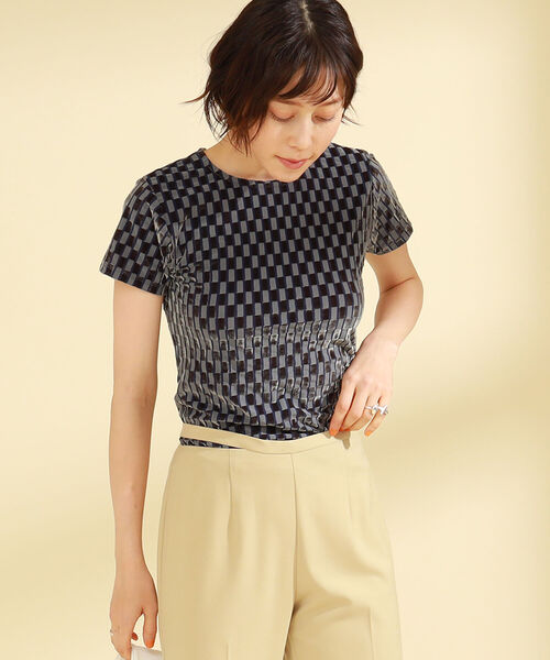 Ray BEAMS(レイビームス)の「Ray BEAMS / オパール チェック ハーフスリーブ Tシャツ(Tシャツ/カットソー・レディース・オリーブ/オレンジ・ONE SIZE)」の4枚目の写真