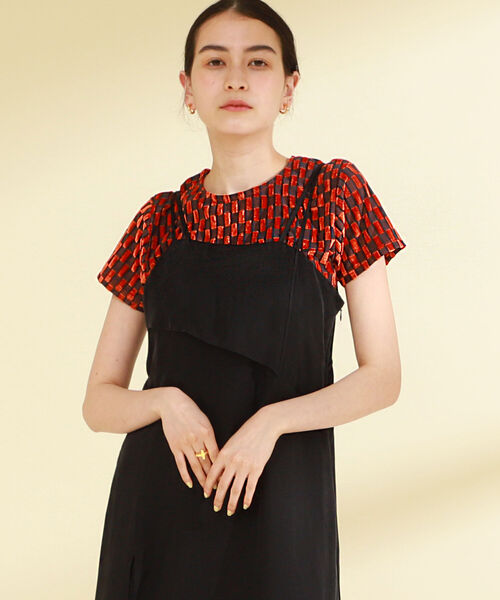 Ray BEAMS(レイビームス)の「Ray BEAMS / オパール チェック ハーフスリーブ Tシャツ(Tシャツ/カットソー・レディース・オリーブ/オレンジ・ONE SIZE)」の9枚目の写真