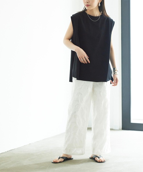tシャツ 肩タックノースリーブカットソー-手洗い可- レディース 肩タックノースリーブカットソー-手洗い可- | LANDWARDS（ランド
