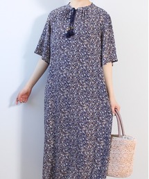 【M~5L 大きいサイズ】花柄 ジョーゼット Aライン ワンピース