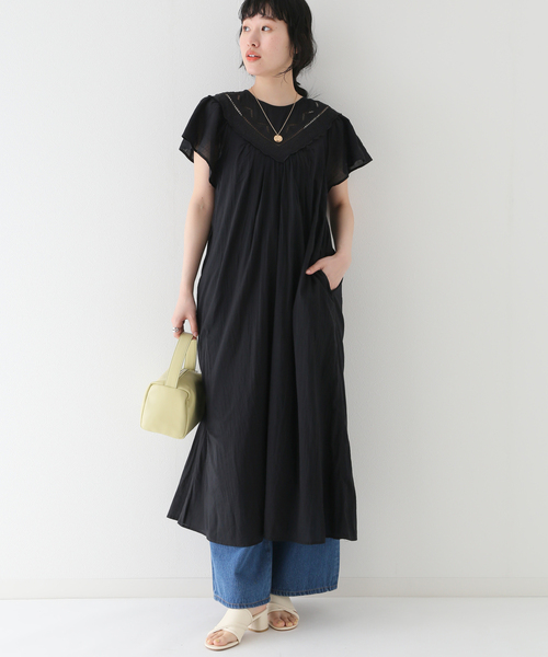 ワンピース octette COTTON SLUB OPS_2COLOR セール】Aラインドッキングニットワンピース（ワンピース