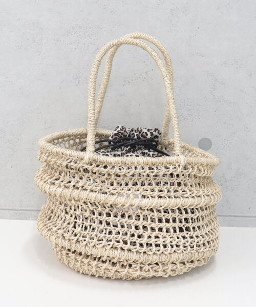 HALIN（ハリン）の「【HALIN/ハリン】レオパード巾着折りたたみバスケットバッグ（かごバッグ・レディース・ダークブラウン/キナリ・FREE）」の2枚目の写真