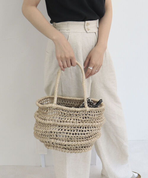 HALIN（ハリン）の「【HALIN/ハリン】レオパード巾着折りたたみバスケットバッグ（かごバッグ・レディース・ダークブラウン/キナリ・FREE）」の3枚目の写真