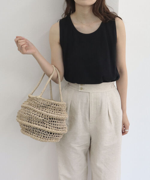 HALIN（ハリン）の「【HALIN/ハリン】レオパード巾着折りたたみバスケットバッグ（かごバッグ・レディース・ダークブラウン/キナリ・FREE）」の4枚目の写真