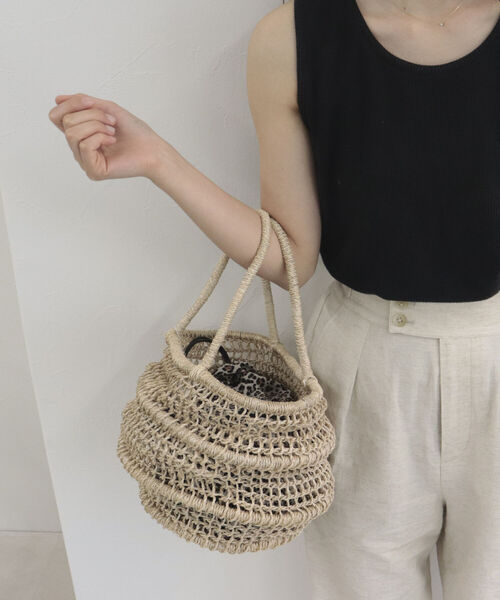 HALIN（ハリン）の「【HALIN/ハリン】レオパード巾着折りたたみバスケットバッグ（かごバッグ・レディース・ダークブラウン/キナリ・FREE）」の8枚目の写真