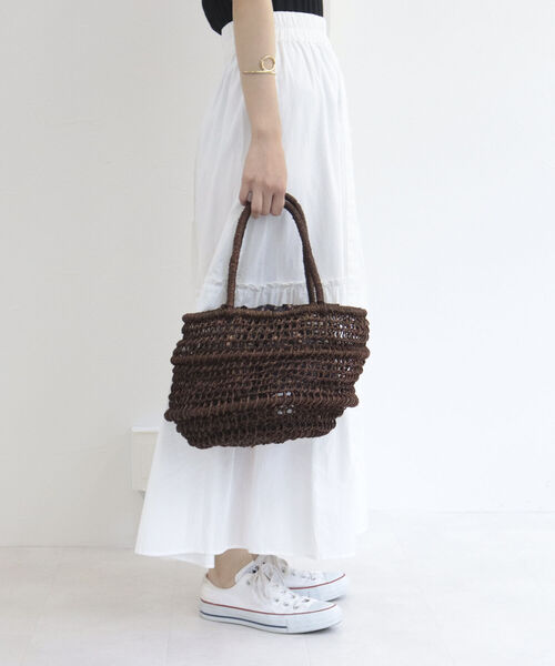 HALIN（ハリン）の「【HALIN/ハリン】レオパード巾着折りたたみバスケットバッグ（かごバッグ・レディース・ダークブラウン/キナリ・FREE）」の5枚目の写真