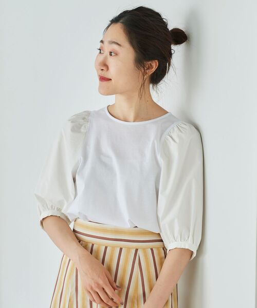 le.coeur blanc(ルクールブラン)の「マーセライズボリュームスリーブプルオーバー(Tシャツ/カットソー・レディース・ライトブルー/ブラック/オフホワイト・38)」の2枚目の写真