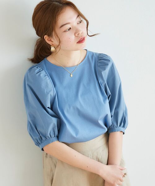 le.coeur blanc(ルクールブラン)の「マーセライズボリュームスリーブプルオーバー(Tシャツ/カットソー・レディース・ライトブルー/ブラック/オフホワイト・38)」の1枚目の写真