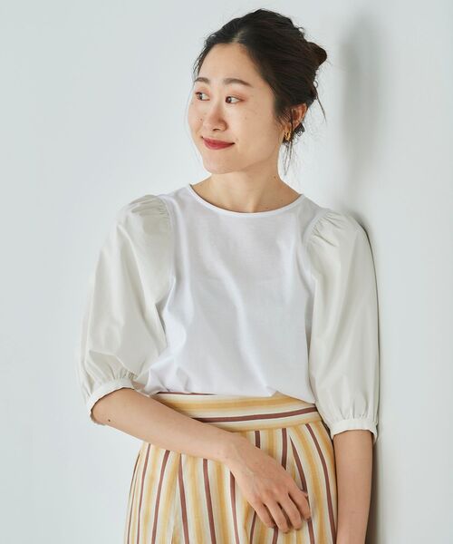 le.coeur blanc(ルクールブラン)の「マーセライズボリュームスリーブプルオーバー(Tシャツ/カットソー・レディース・ライトブルー/ブラック/オフホワイト・38)」の7枚目の写真