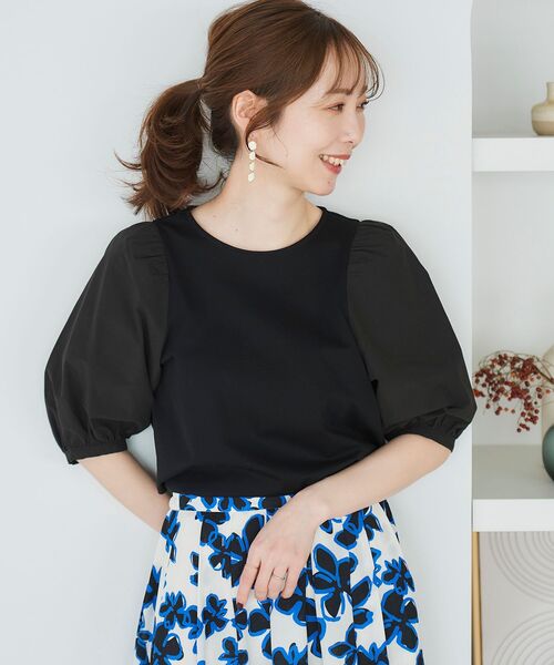 le.coeur blanc(ルクールブラン)の「マーセライズボリュームスリーブプルオーバー(Tシャツ/カットソー・レディース・ライトブルー/ブラック/オフホワイト・38)」の8枚目の写真