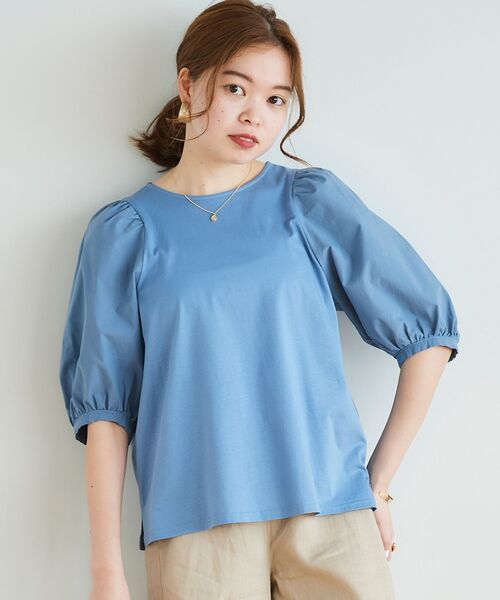 le.coeur blanc(ルクールブラン)の「マーセライズボリュームスリーブプルオーバー(Tシャツ/カットソー・レディース・ライトブルー/ブラック/オフホワイト・38)」の16枚目の写真