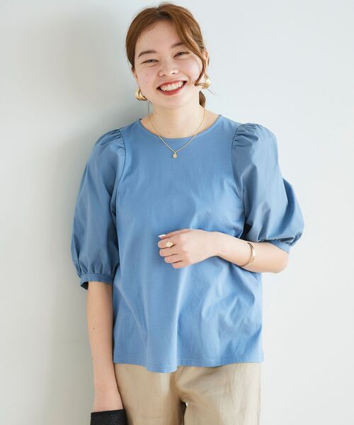 le.coeur blanc(ルクールブラン)の「マーセライズボリュームスリーブプルオーバー(Tシャツ/カットソー・レディース・ライトブルー/ブラック/オフホワイト・38)」の9枚目の写真