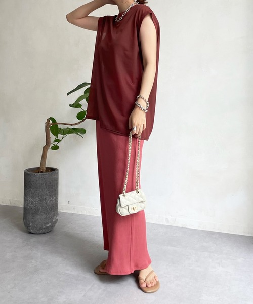 DouDou(ドゥドゥ)の「シアートップス+リブタイトスカートSET(ワンピース・レディース・ライトグレー/ブラック/オレンジ/ピンク・FREE)」の3枚目の写真