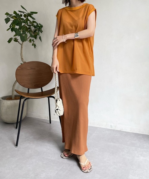 DouDou(ドゥドゥ)の「シアートップス+リブタイトスカートSET(ワンピース・レディース・ライトグレー/ブラック/オレンジ/ピンク・FREE)」の4枚目の写真