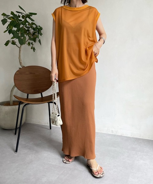 DouDou(ドゥドゥ)の「シアートップス+リブタイトスカートSET(ワンピース・レディース・ライトグレー/ブラック/オレンジ/ピンク・FREE)」の18枚目の写真