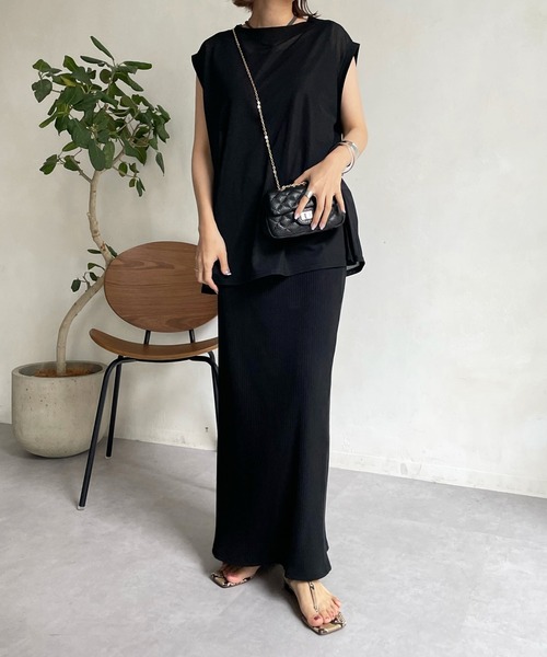 DouDou(ドゥドゥ)の「シアートップス+リブタイトスカートSET(ワンピース・レディース・ライトグレー/ブラック/オレンジ/ピンク・FREE)」の14枚目の写真