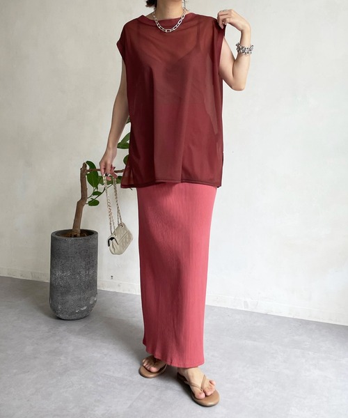 DouDou(ドゥドゥ)の「シアートップス+リブタイトスカートSET(ワンピース・レディース・ライトグレー/ブラック/オレンジ/ピンク・FREE)」の10枚目の写真