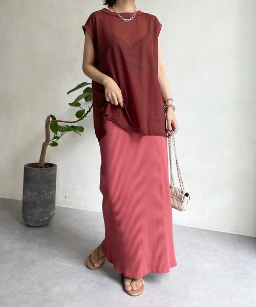 DouDou(ドゥドゥ)の「シアートップス+リブタイトスカートSET(ワンピース・レディース・ライトグレー/ブラック/オレンジ/ピンク・FREE)」の9枚目の写真