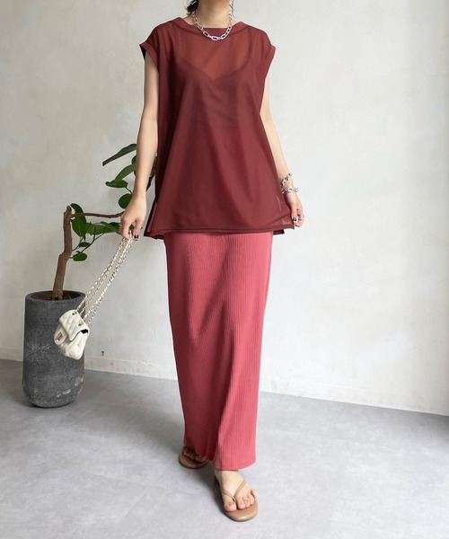 DouDou(ドゥドゥ)の「シアートップス+リブタイトスカートSET(ワンピース・レディース・ライトグレー/ブラック/オレンジ/ピンク・FREE)」の8枚目の写真