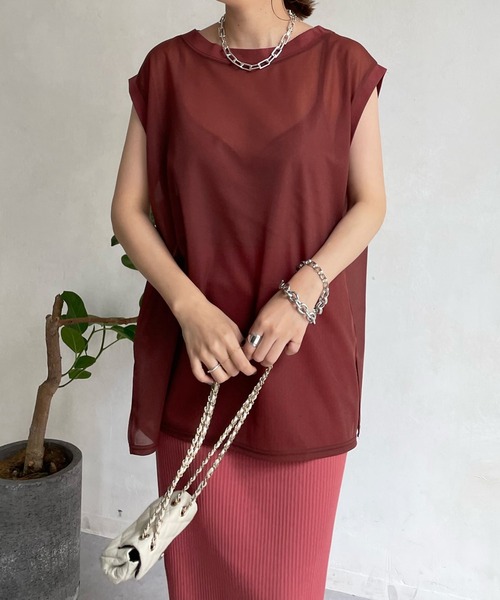 DouDou(ドゥドゥ)の「シアートップス+リブタイトスカートSET(ワンピース・レディース・ライトグレー/ブラック/オレンジ/ピンク・FREE)」の5枚目の写真