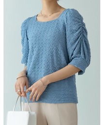Re:EDIT（リエディ）の「カットジャガードスクエアネックショルダーギャザーカットソー（Tシャツ/カットソー）」
