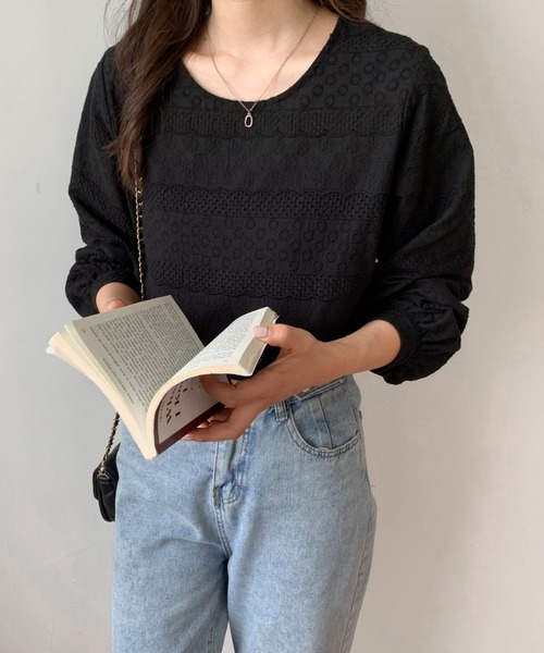Diosfront（ディオスフロント）の「カットワーク刺繍ボリュウームスリーブブラウス（シャツ/ブラウス・レディース・ホワイト/ブラック・M/L）」の10枚目の写真