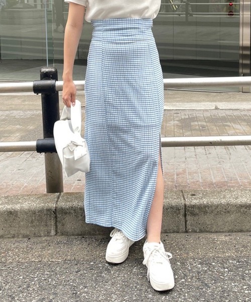 one after another NICE CLAUP（ワンアフターアナザーナイスクラップ）の「ノンストレスで履ける　しぼしぼスリットスカート（スカート・レディース・ブラック/ブラック系その他/サックスブルー系/ピンク系その他・FREE）」の3枚目の写真