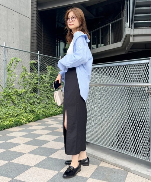 one after another NICE CLAUP（ワンアフターアナザーナイスクラップ）の「ノンストレスで履ける　しぼしぼスリットスカート（スカート・レディース・ブラック/ブラック系その他/サックスブルー系/ピンク系その他・FREE）」の13枚目の写真