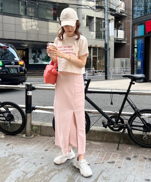 one after another NICE CLAUP（ワンアフターアナザーナイスクラップ）の「ノンストレスで履ける　しぼしぼスリットスカート（スカート・レディース・ブラック/ブラック系その他/サックスブルー系/ピンク系その他・FREE）」の5枚目の写真