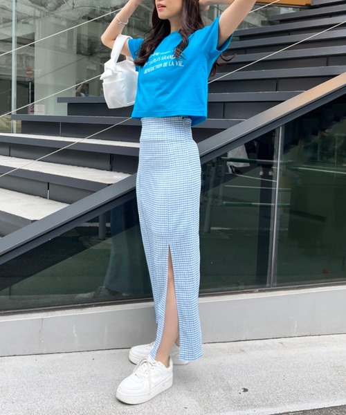 one after another NICE CLAUP（ワンアフターアナザーナイスクラップ）の「ノンストレスで履ける　しぼしぼスリットスカート（スカート・レディース・ブラック/ブラック系その他/サックスブルー系/ピンク系その他・FREE）」の21枚目の写真