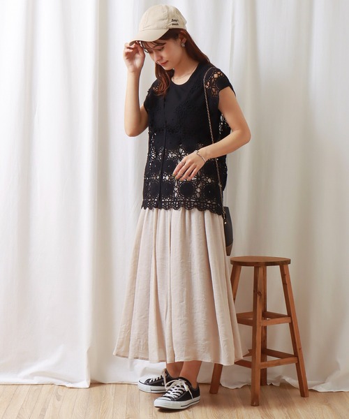 libelle more（リベル モア）の「かぎ針風透かし柄ベスト（ベスト・レディース・ブラック/アイボリー/モカ・M/L）」の22枚目の写真