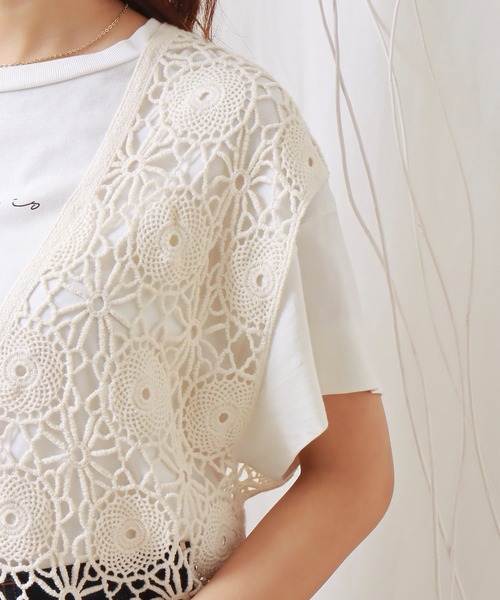 libelle more（リベル モア）の「かぎ針風透かし柄ベスト（ベスト・レディース・ブラック/アイボリー/モカ・M/L）」の9枚目の写真