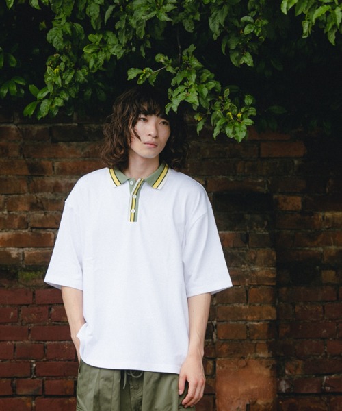 BROKEN BASE(ブロークンベース)の「オーバーサイズマルチカラーポロシャツ(Tシャツ/カットソー・メンズ・ホワイト/ブラック・MEDIUM/LARGE)」の3枚目の写真