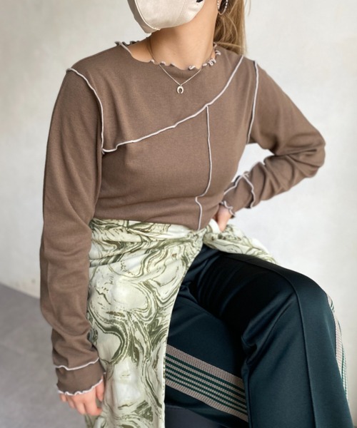 CPCM（シーピーシーエム）の「メローリブインナー（Tシャツ/カットソー・レディース・アイボリー/ブラック/モカ/サックスブルー/オレンジ・FREE）」の4枚目の写真