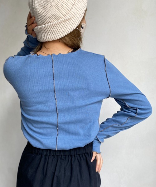 CPCM（シーピーシーエム）の「メローリブインナー（Tシャツ/カットソー・レディース・アイボリー/ブラック/モカ/サックスブルー/オレンジ・FREE）」の7枚目の写真