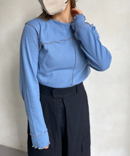 CPCM（シーピーシーエム）の「メローリブインナー（Tシャツ/カットソー・レディース・アイボリー/ブラック/モカ/サックスブルー/オレンジ・FREE）」の8枚目の写真