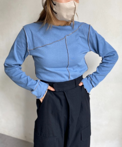 CPCM（シーピーシーエム）の「メローリブインナー（Tシャツ/カットソー・レディース・アイボリー/ブラック/モカ/サックスブルー/オレンジ・FREE）」の9枚目の写真