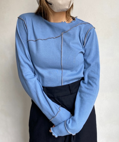 CPCM（シーピーシーエム）の「メローリブインナー（Tシャツ/カットソー・レディース・アイボリー/ブラック/モカ/サックスブルー/オレンジ・FREE）」の11枚目の写真