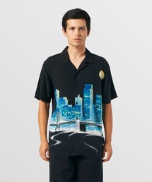 【国内正規品】ハフ HUF 総柄 ブラック ブルー 半袖シャツ #731 HUF ハフ 総ネーム柄シャツ 半袖シャツ ブラック HUF WORLDWIDE