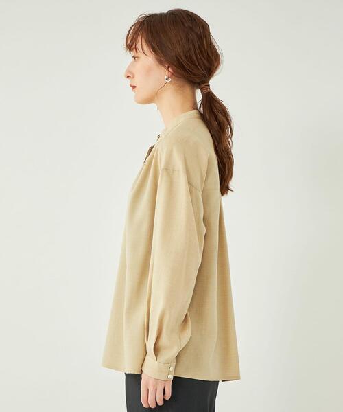 【タグ付】グリーンレーベルリラクシングリネン混 スタンドカラー ギャザーシャツ green label relaxing（グリーンレーベルリラクシング） ブラウス
