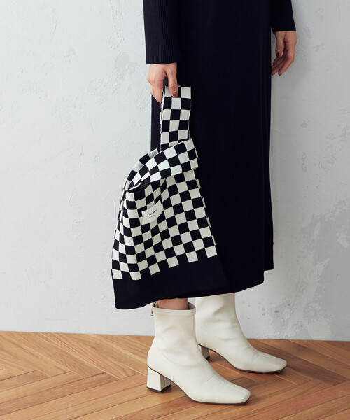 MONO　COMME CA（モノコムサ）の「チェック柄　ニットバッグ（ハンドバッグ・レディース・ブラック/ブラウン・FREE）」の14枚目の写真