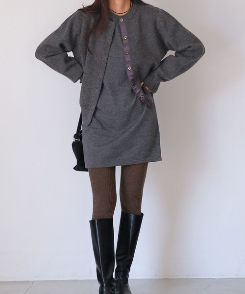 AKTE（アクテ）の「ボタンフライニットカーディガン（カーディガン/ボレロ・レディース・チャコールグレー/ブルー/ネイビー/イエロー/ピンク/グリーン系・FREE）」の8枚目の写真