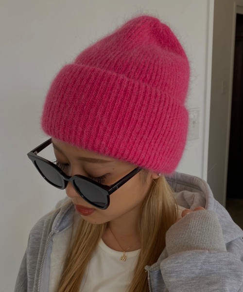 SHAGGIE（シャギー）の「ラビットファーシンプルニット帽/ビーニー（ニットキャップ/ビーニー・レディース・ブラック/グレー/ピンク/ナチュラル・FREE）」の4枚目の写真